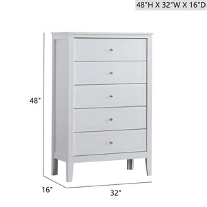 English Elm Daniel Assembled 5-Drawer Chest with English Dovetail Drawers, Metal Hardware & Solid Wood Frame White 51 L x 34 W x 18 H B078P400747
