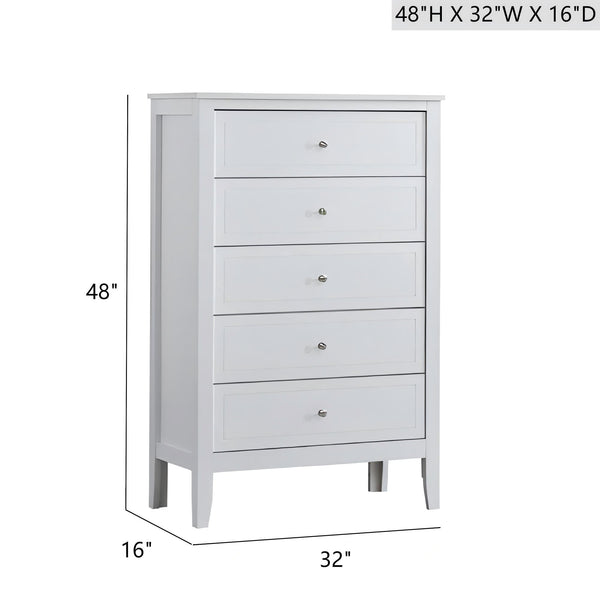 English Elm Daniel Assembled 5-Drawer Chest with English Dovetail Drawers, Metal Hardware & Solid Wood Frame White 51 L x 34 W x 18 H B078P400747