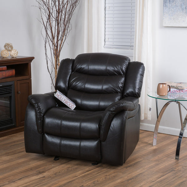 English Elm Christopher Knight Home® - Classic Design Recliner Black Berry PU Upholstery Glider Recliner Spacious Soft Seat Durable Frame Comfort N763P215170B