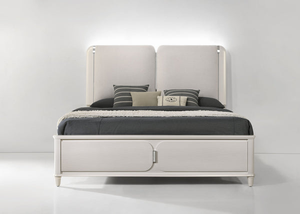 English Elm Laveda Queen Upholstered Bed Boucle Fabric Led Frame Padded Headboard Modern B2756S00017