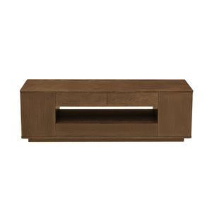 English Elm 59" Mid-century Walnut Entertainment Center Low Profile Media Console with Carved Cabinets W1801P457802