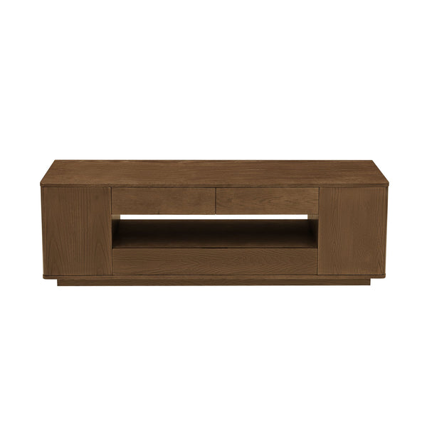 English Elm 59" Mid-century Walnut Entertainment Center Low Profile Media Console with Carved Cabinets W1801P457802