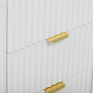 English Elm U_Style Modern Wave Design Sideboard - Versatile Storage Console With 3 Drawers & Adjustable Shelves N711P269066K-GIGA