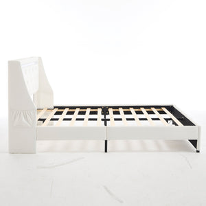 English Elm Queen Platform Bed Wingback Diamond Quilted Headboard Led Lighting Storage Drawers White W5722P462388