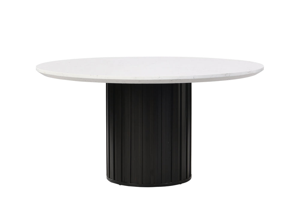 English Elm Jaramillo Round Dining Table with 42mm Engineered Marble Top, Black Single Pedestal, 100lb Limit B2726S00508