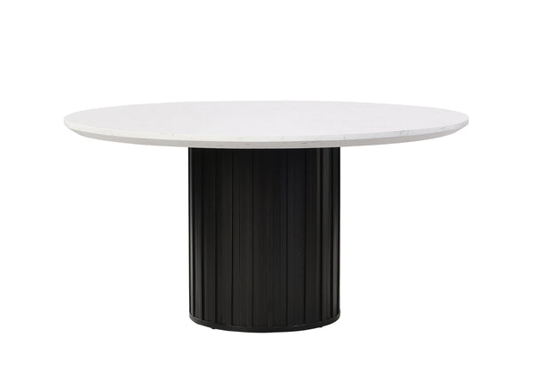 English Elm Jaramillo Round Dining Table with 42mm Engineered Marble Top, Black Single Pedestal, 100lb Limit B2726S00508