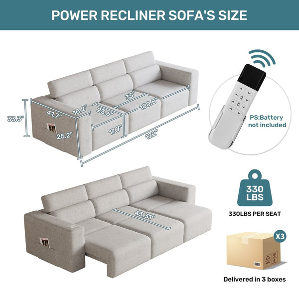 English Elm Power Reclining Sofa - Modular 3-Seat Electric Couch With Bluetooth, Wireless Charging & Storage Solutions W3795S00002-GIGA
