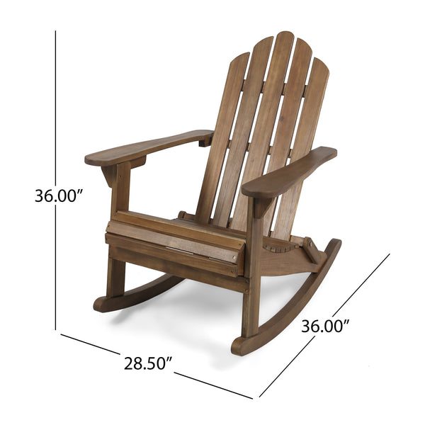 English Elm Christopher Knight Home® - HOLLYWOOD Acacia Wood Adirondack Rocking Chair with Long Rockers, Weather-Resistant, Cozy Cottage Vibe Dark Brown 38.75 L x 28 W x 9 H 62398.00DBRN