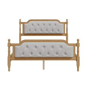 English Elm Traditional Solid Wood Bed Frame with Tufted Upholstered Headboard, No Box Spring Needed, Sturdy 400 lb Capacity Walnut 57.5 L x 22.5 W x 10.5 H N701P242546N