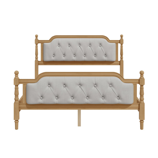 English Elm Traditional Solid Wood Bed Frame with Tufted Upholstered Headboard, No Box Spring Needed, Sturdy 400 lb Capacity Walnut 57.5 L x 22.5 W x 10.5 H N701P242546N