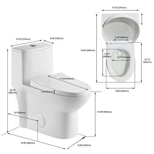 English Elm 1.1/1.6 Gpf One-piece Elongated Ceramic Toilet Skirted Base Comfort Height Soft Close B2724P248740