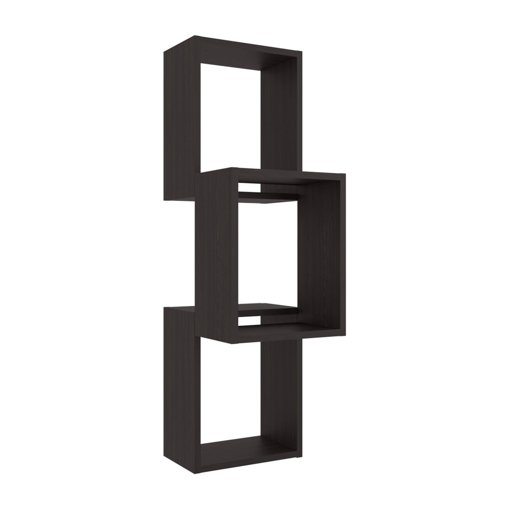 English Elm Wenge Wall-Mounted Geometric Shelf Unit — Modern Melamine Cube Display for Books, Plants & Décor, Rich Finish B062P380045