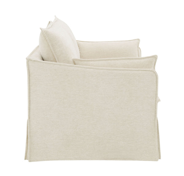 English Elm Shane Beige Linen Loveseat with 2 Accent Pillows, Pocket Coil Seat, Wooden Frame, Modern Compact Sofa B2726P296889