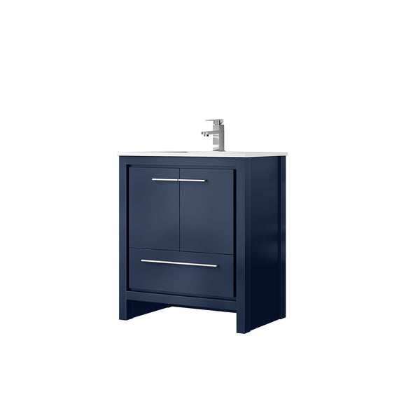 English Elm Navy Blue Bath Vanity With Cultured Marble Top, Chrome Faucet, And Ample Storage For Modern Spaces B2731P259300