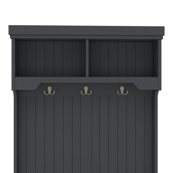 English Elm Hall Tree Entryway Organizer with Shoe Bench and 4-in-1 Coat Rack Hooks, Elegant Storage for Hallways Black W1580P327003