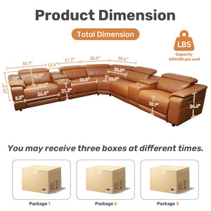 English Elm Power Reclining Sectional with Bluetooth Audio Led Lighting and Wireless Charging Tech Leather Brown W3795S00019