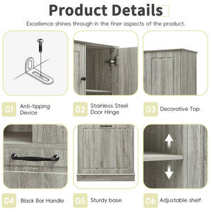 English Elm Tall Storage Cabinet with Flip-Out Basket, Adjustable Shelves & Aluminum Handles for Organized Living Oak N725P322739L