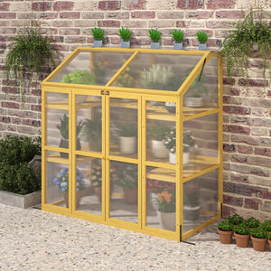 English Elm Greenhouse, Pine Frame Cold with Polycarbonate Panels and Hinged Roof for Patio W1850P235934
