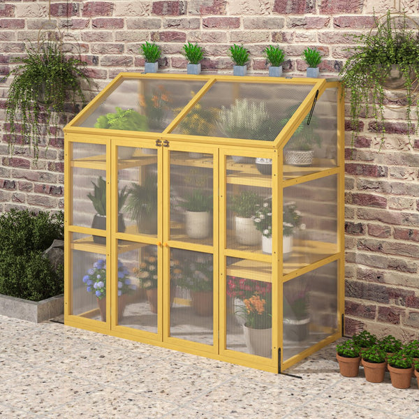 English Elm Greenhouse, Pine Frame Cold with Polycarbonate Panels and Hinged Roof for Patio W1850P235934