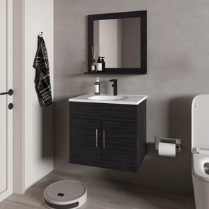 English Elm Slater Floating Vanity Set Wenge with Sink, Two-Door Cabinet, Mirror Shelf — Space-Saving, Scratch-Resistant B128P314806