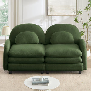 English Elm Teddy Fleece Curved Loveseat Modular Two Seater Sofa with Cloud Soft Double Layer Cushions Green W5656S00076