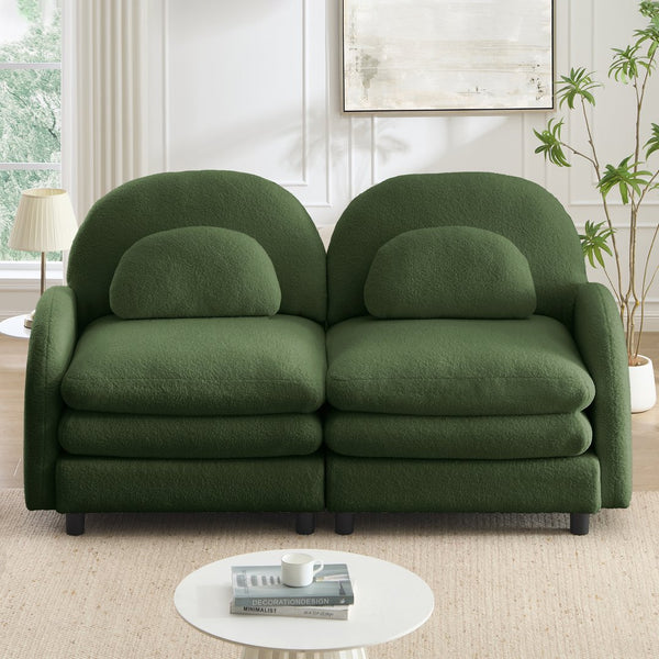 English Elm Teddy Fleece Curved Loveseat Modular Two Seater Sofa with Cloud Soft Double Layer Cushions Green W5656S00076