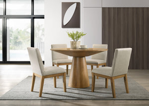English Elm Jacopo Round Pedestal Dining Set Driftwood Table with Four Upholstered Chairs B2749S00300