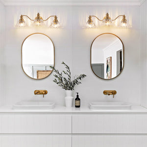 English Elm 24 Vintage 3-Light Bathroom Wall Sconce with Iron and Glass Shades - Elegant Vanity Fixture for Mirror Gold W1340P284603