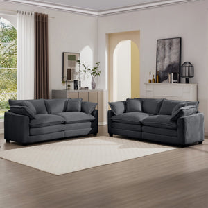 English Elm Modern Two-Piece Fabric Sofa Set - Plush Grey Corduroy, Deep Memory Foam Cushions, Versatile Design W714S00832