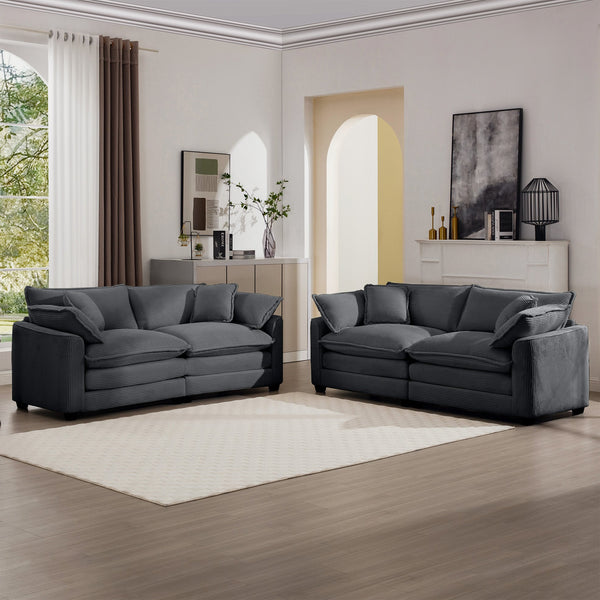English Elm Modern Two-Piece Fabric Sofa Set - Plush Grey Corduroy, Deep Memory Foam Cushions, Versatile Design W714S00832