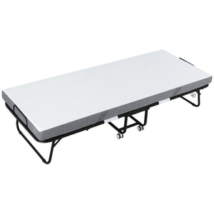 English Elm HOMCOM Foldaway Guest Bed with 4" Foam Mattress, Steel Frame on Locking Wheels, Space-Saving W2225P200758