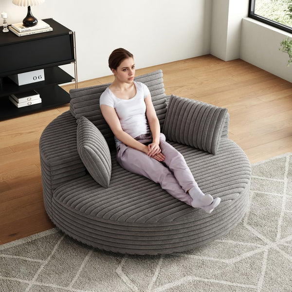 English Elm 55''l 55'l Faux Rabbit Fur Corduroy Swivel Lounge Chair Cloud Foam Seat for Bedroom Grey W834S00449