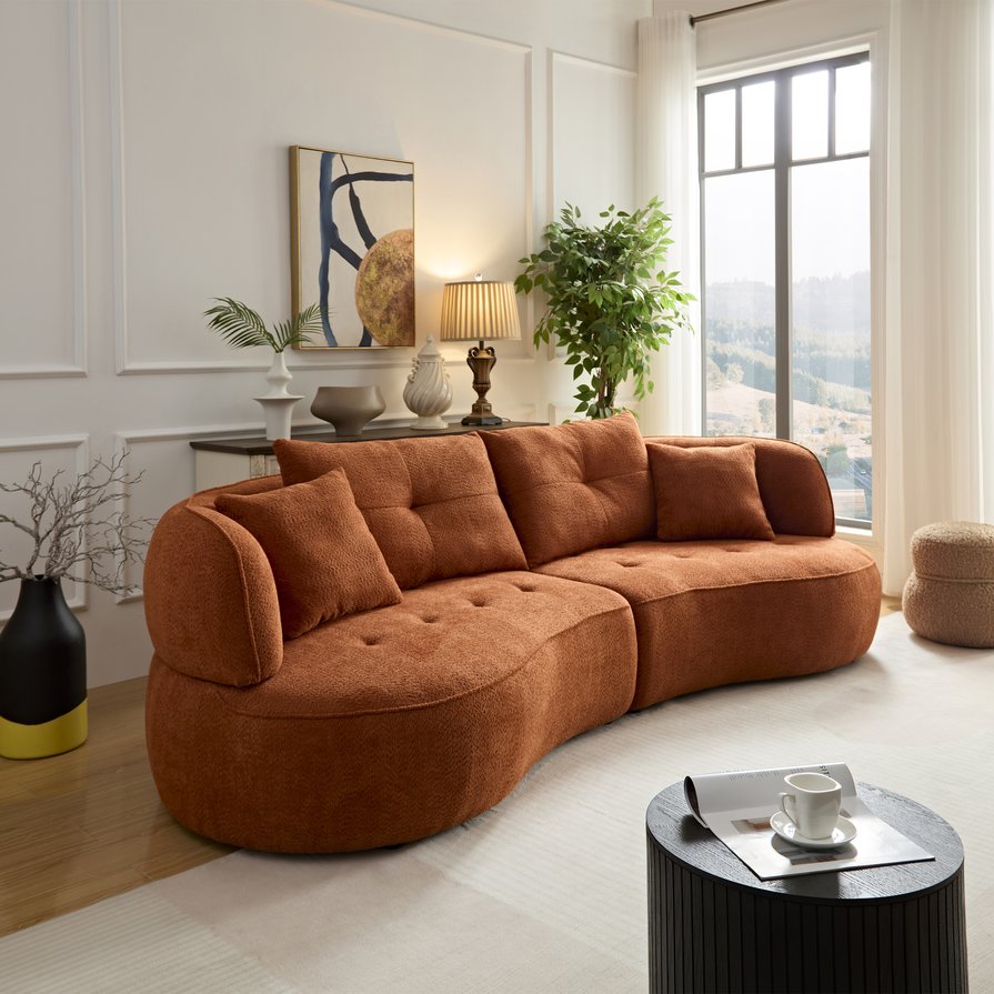 English Elm Wks7c Curved Modular Sofa Solid Wood Frame Fabric Upholstery Seats 4 Living Room Orange W2085S00060