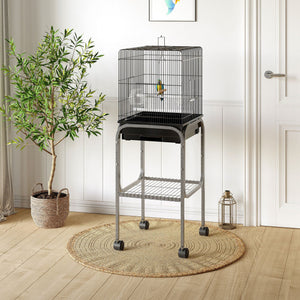 English Elm Pawhut Powder Coated Steel Bird Cage with Rolling Stand and Built in Storage Basket W2225P229300