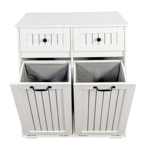 English Elm Laundry Sorting Cabinet with Two Hamper Bags Two Drawers and Melamine Finish W331P373959
