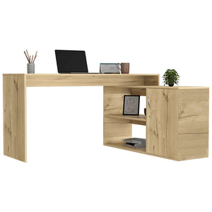 English Elm Dallas L-Shaped Home Office Desk Light Oak – Corner-Friendly 59.6"W Extended Workstation with Storage B128S00162
