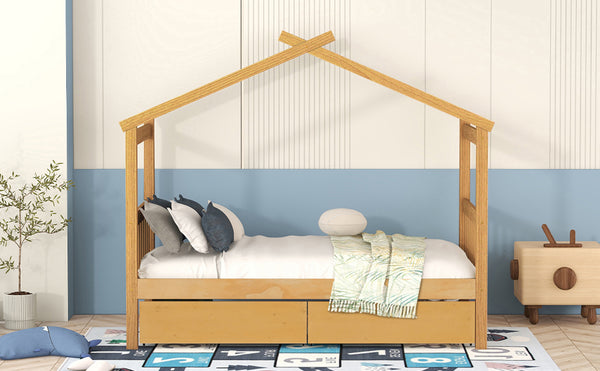 English Elm Twin House Bed Solid Pine Kids Cottage Frame with Storage Drawers Imaginative Room N708P309245M