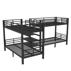 English Elm Twin L-shaped Steel Bunk Bed with Built-in Shelving and Full Guardrails Matte Black W1580S00439