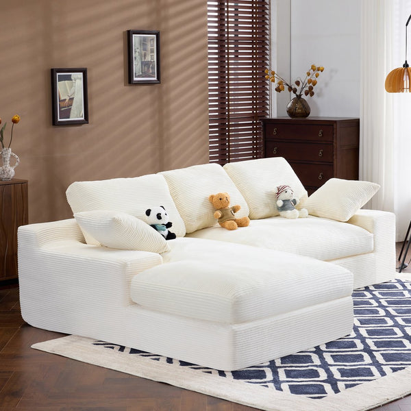 English Elm White Corduroy Compact Sofa Soft Upholstered Seating for Casual Scandinavian Living Rooms W3612S00013