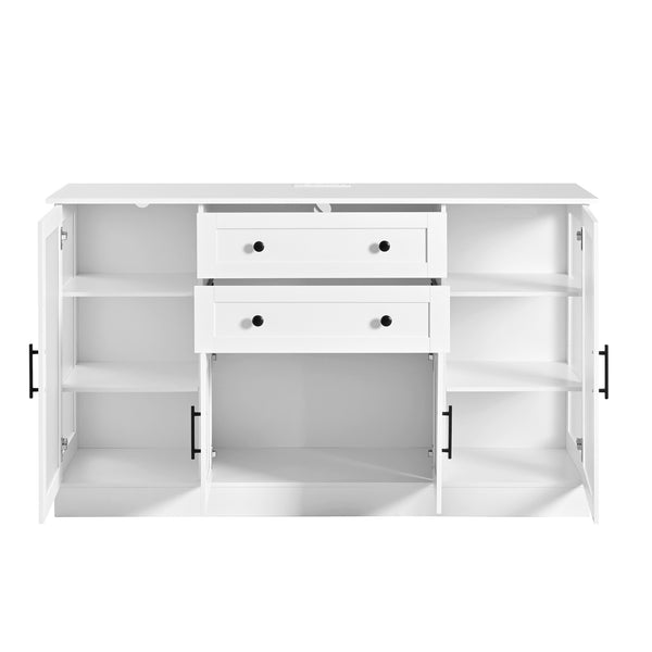 English Elm U-style Modern Buffet Sideboard with Acrylic Doors Power Outlet and Adjustable Storage White N711P437648K