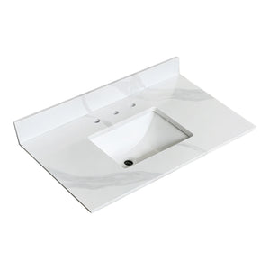 English Elm 37-inch Carrara Quartz Vanity Top Undermount Sink Backsplash Stain Resistant Bath W2699P459406