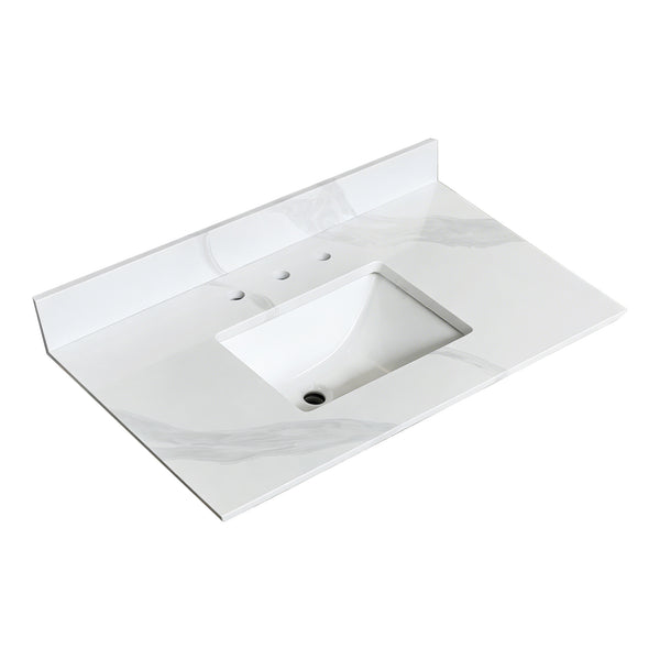 English Elm 37-inch Carrara Quartz Vanity Top Undermount Sink Backsplash Stain Resistant Bath W2699P459406