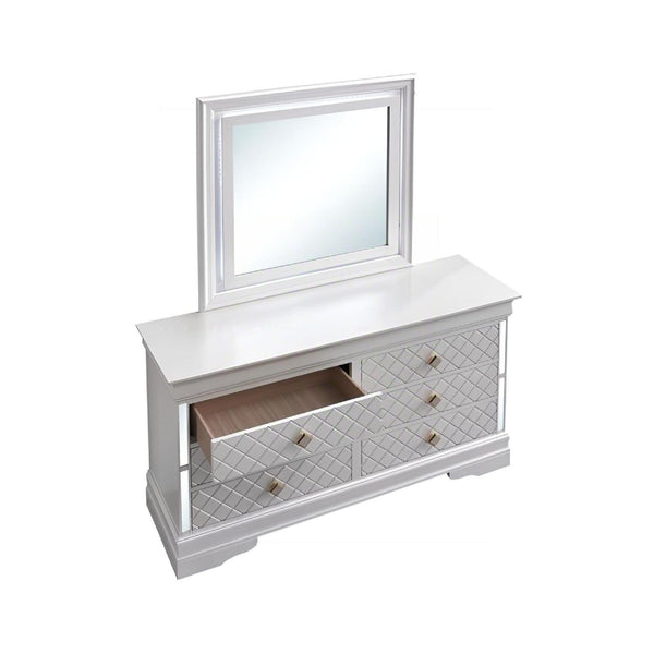 English Elm Verona Pearl White Chest with Dovetail Drawers, Metal Guides, Gold Crystal Handles, Ready-Assembled White 18 L x 59 W x 37 H B078P384069