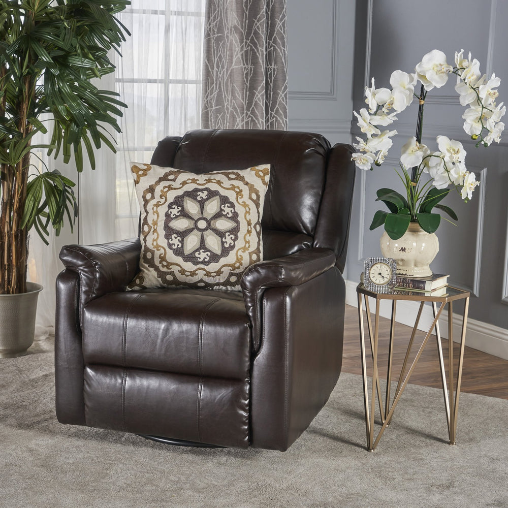 English Elm Christopher Knight Home® - Brown PU Glider Recliner Swivel Chair with Manual Recline, Compact Plush Seating for Small Spaces 61368.00PU