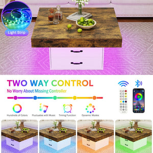 English Elm Coffee Table Square Led Lit Engineered Wood Farmhouse Design with Storage Drawers White W1550P317688
