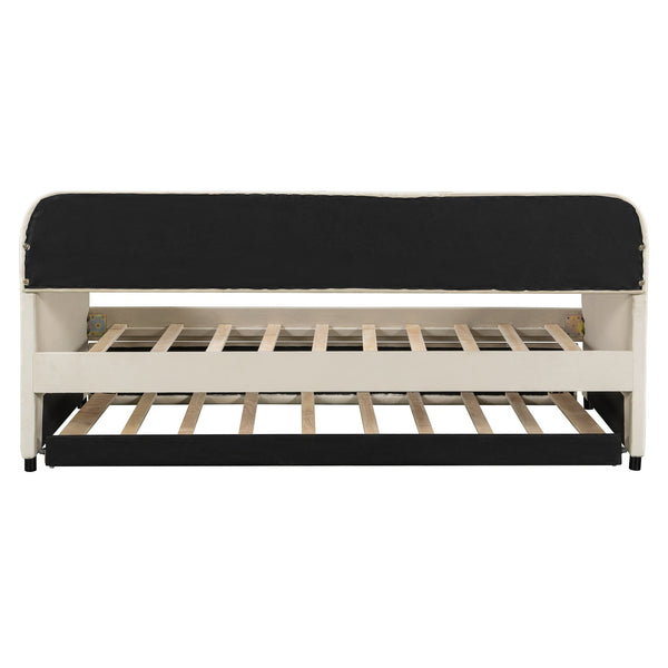 English Elm Upholstered Velvet Twin Daybed with Pull Out Trundle Sofa for Guest or Kids Room LP100127AAA