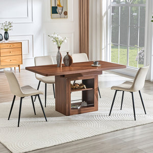 English Elm Scalable Extendable Dining Set Four Chairs Linen Upholstered Walnut Base Modern Walnut+Black,Warm Grey W1151S04717