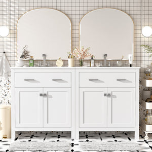 English Elm 60" Modern Bathroom Vanity Set with Double Ceramic Sinks, Soft-Close Doors, Flip Drawer & Storage White N729P000002K