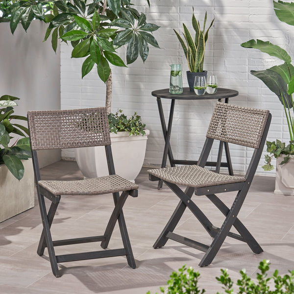 English Elm Christopher Knight Home® - HILLSIDE Woven Bistro Chair Set of 2 — Folding Wood Patio Seating with Handcrafted Caning, Low-Maintenance Comfort Grey+Brown 65092.00DGRY