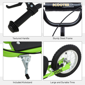English Elm Aosom Youth Kick Scooter Steel Frame Adjustable Handlebar Inflatable Tires Dual Brake Green W2225P217069